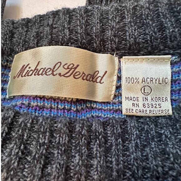 Vintage 80/90s MichaelGerald Crewneck Sweater Abstract Design Blue Purple Large - Picture 4 of 5